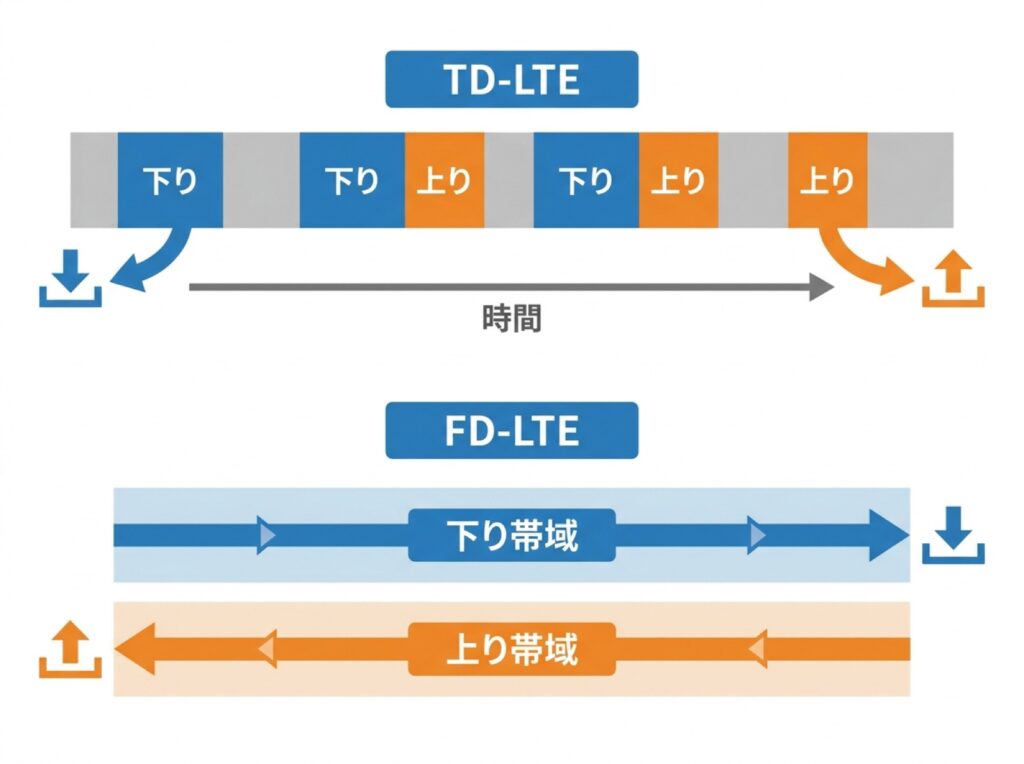 TD-LTE方式とFD-LTE方式の違いを示す図