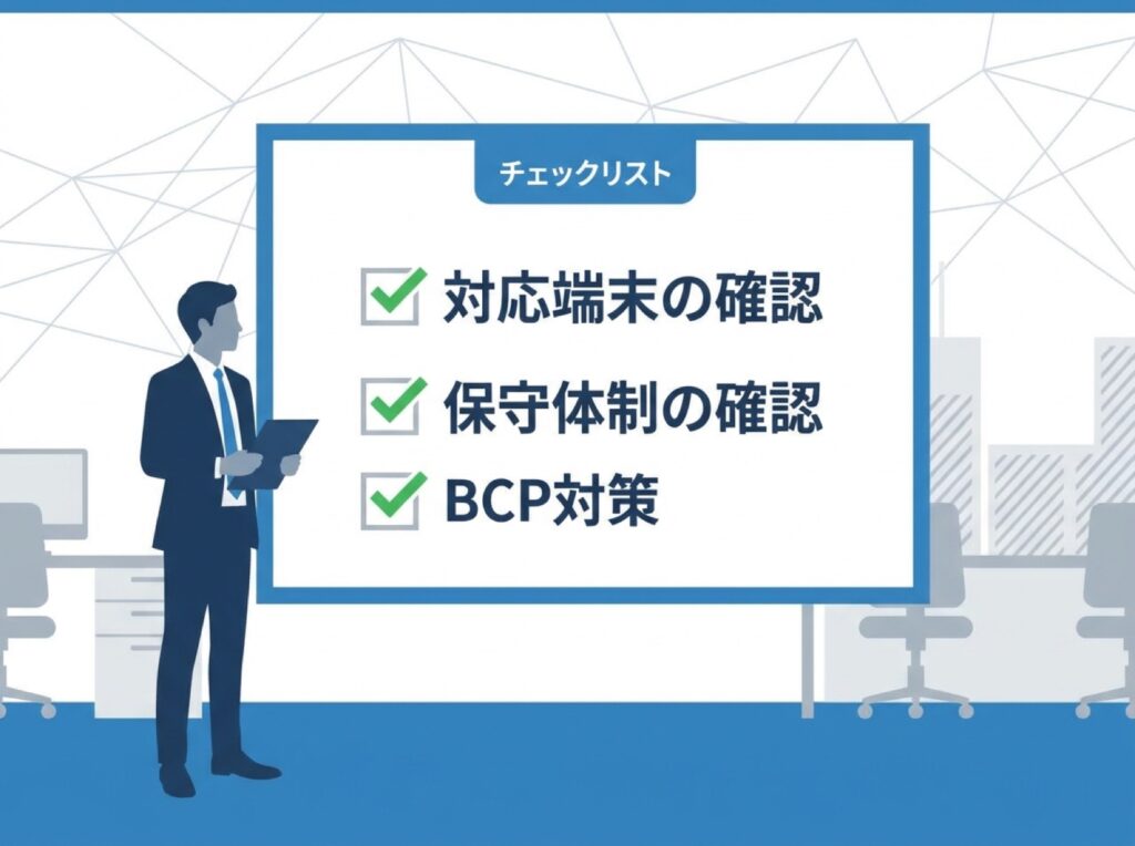 sXGP導入・継続利用を検討する際の確認ポイントを示すチェックリスト風の図