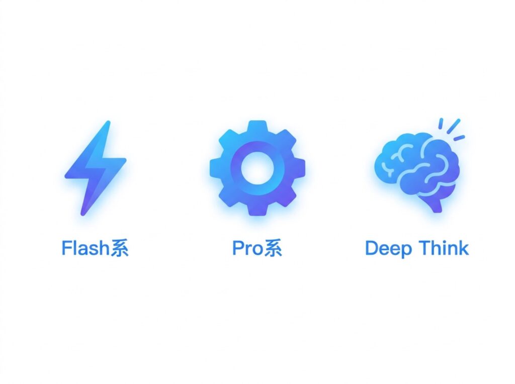 Flash系・Pro系・Deep Thinkという3つのモデルの役割の違いを示す比較図
