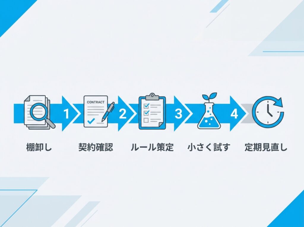 生成AI導入の5ステップを示すフローチャート
