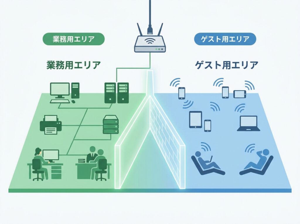 1つの物理ネットワークをVLANで論理的に2つのグループへ分ける仕組みを表す図