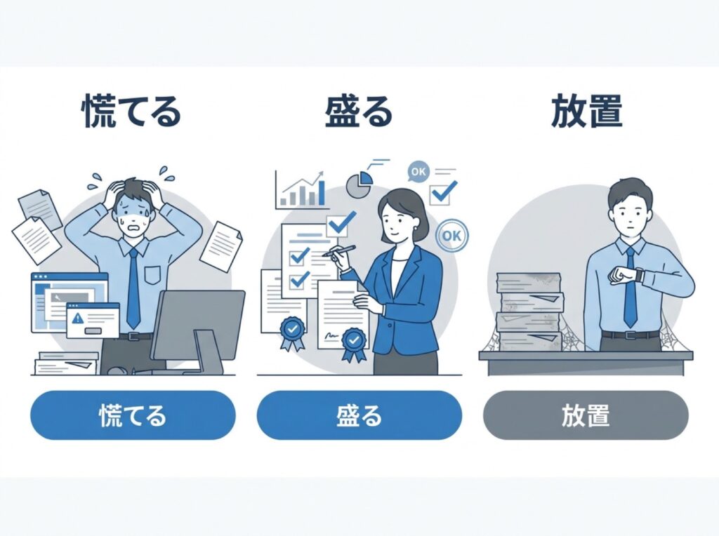 チェックシートが届いたときに起きがちな3つの失敗を比較した図解