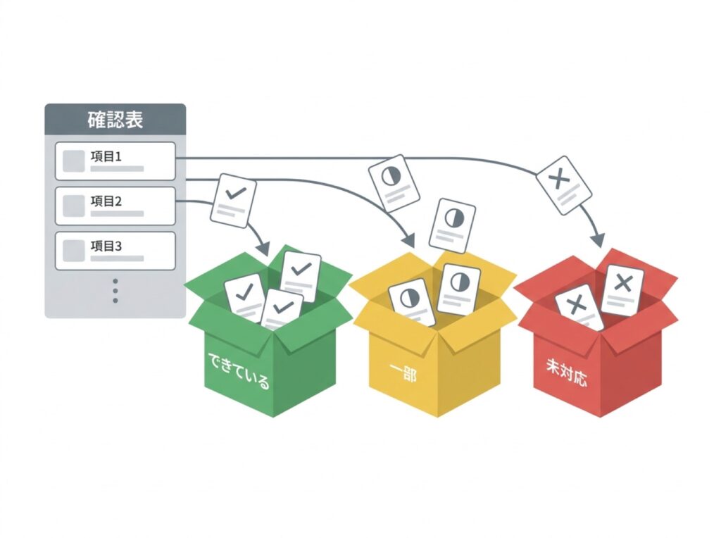 現状を3段階に仕分けしてから回答する進め方を示した図解