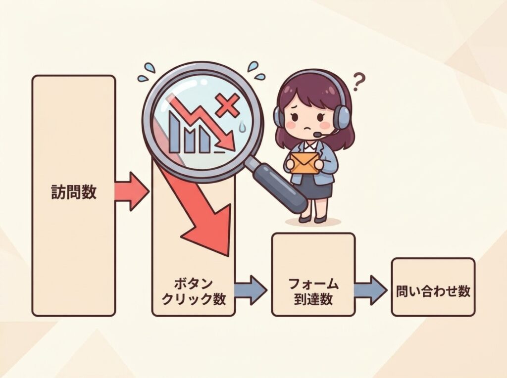 隣り合う数字を見比べて、人が最も減っている段階を見つける読み方を示した図。