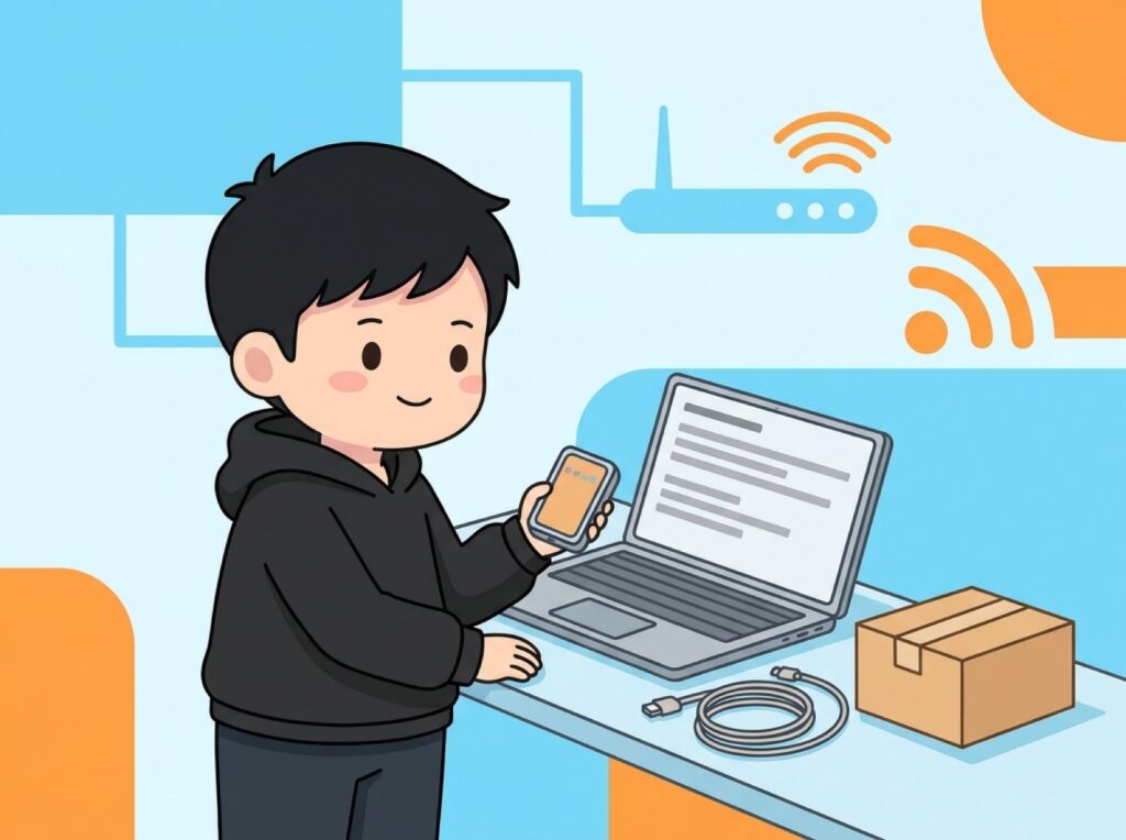 担当社員が予備回線の機器を定期的に点検している場面