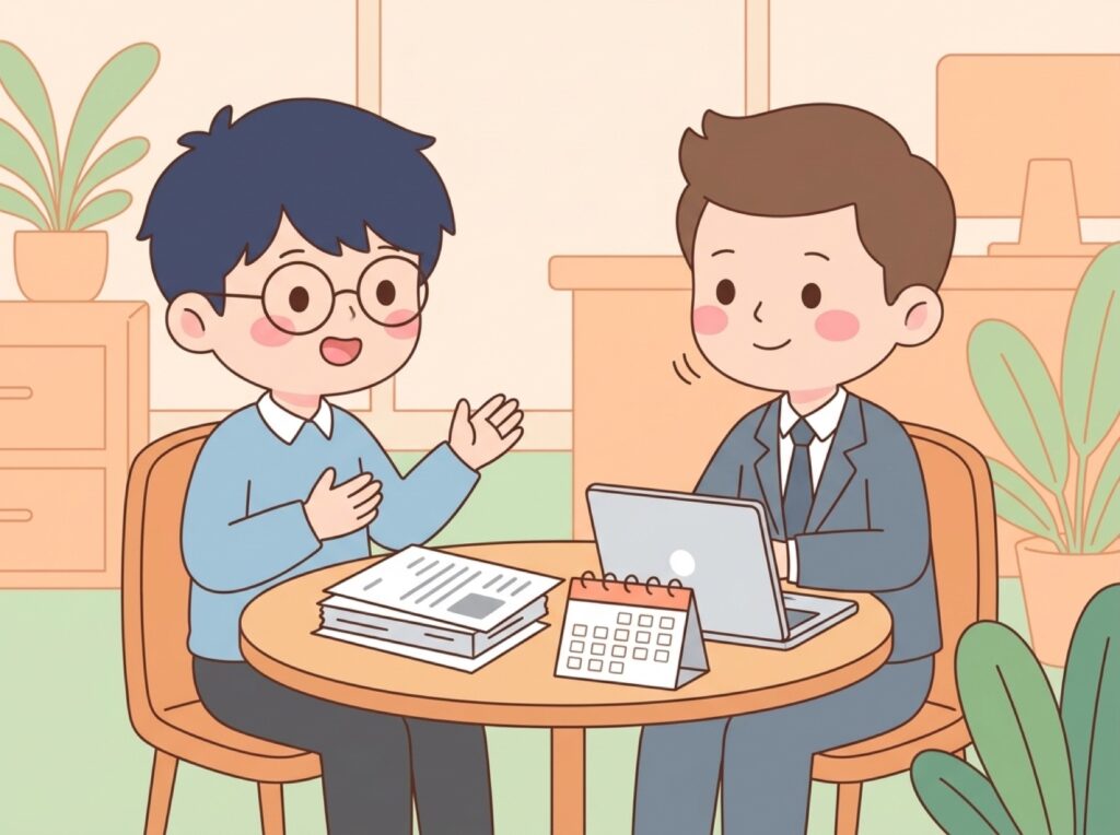 管理職がメンバーの希望を聞く面談をしている場面