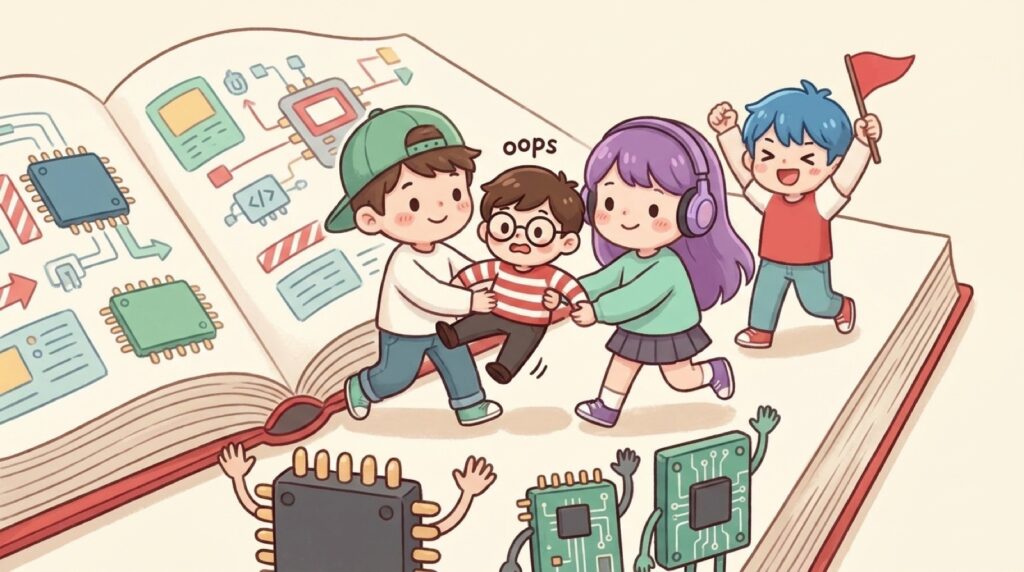 しま模様の人物をそっと運び出すむすびとめろ